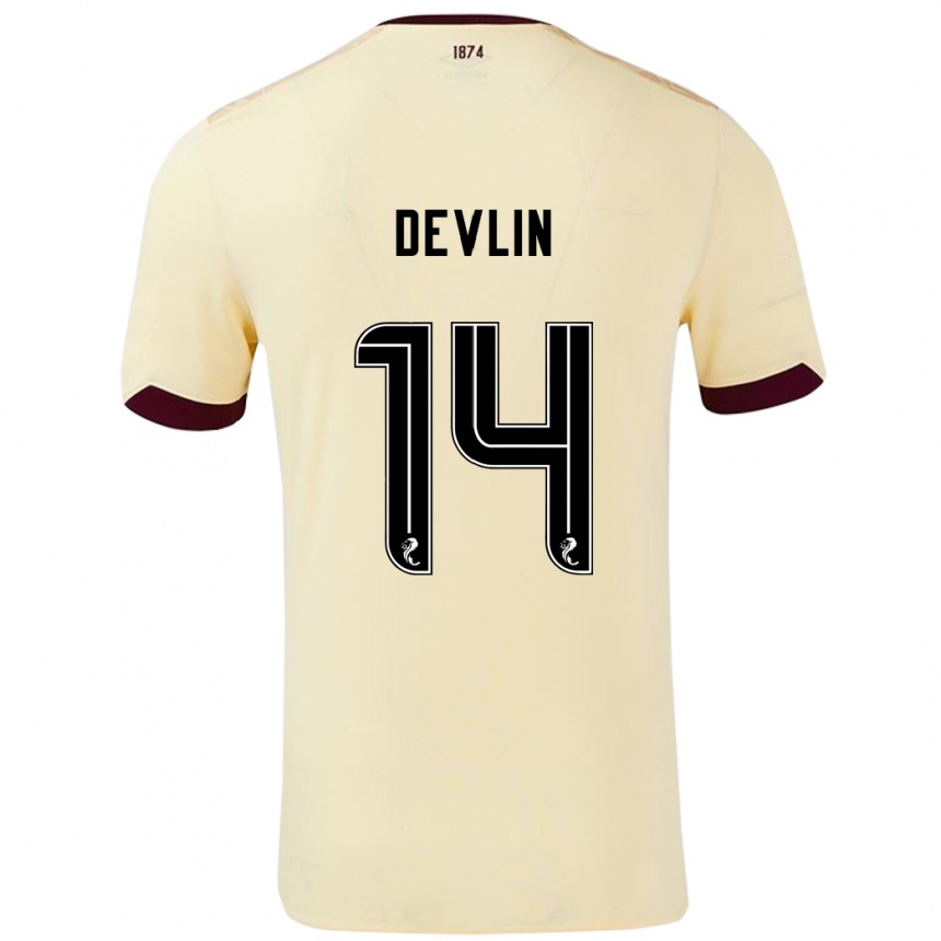 Herren Fußball Cammy Devlin #14 Creme Burgunderrot Auswärtstrikot Trikot 2024/25 T-Shirt Luxemburg