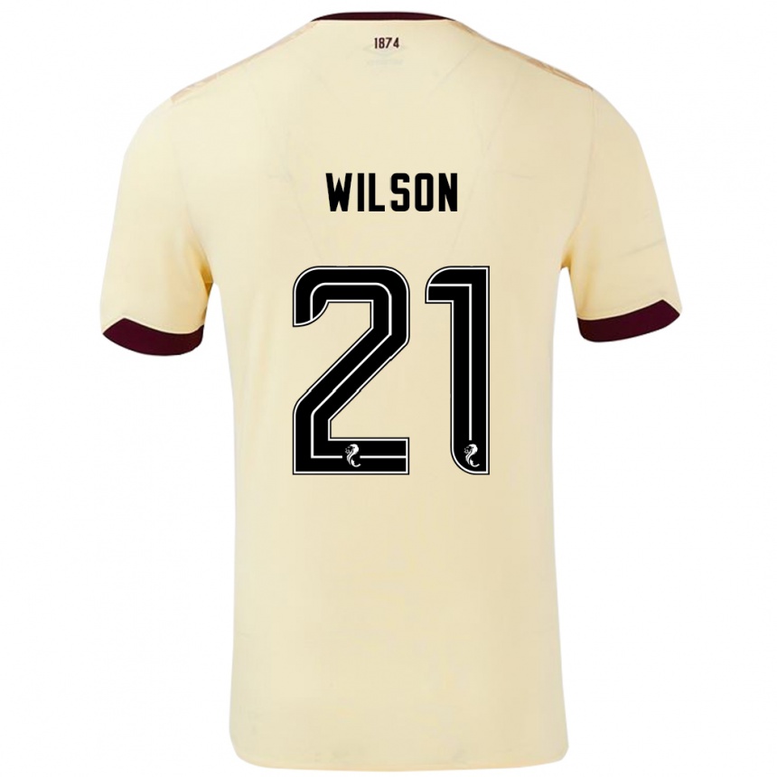 Herren Fußball James Wilson #21 Creme Burgunderrot Auswärtstrikot Trikot 2024/25 T-Shirt Luxemburg