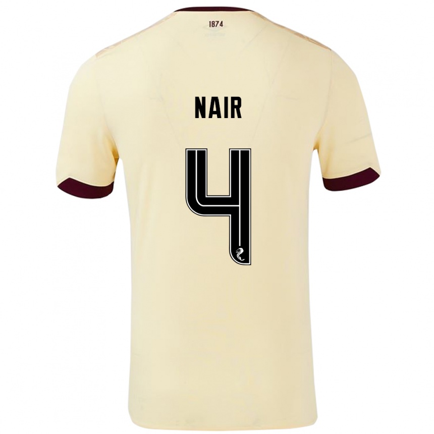 Herren Fußball Kenzi Nair #4 Creme Burgunderrot Auswärtstrikot Trikot 2024/25 T-Shirt Luxemburg