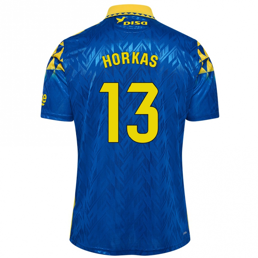 Herren Fußball Dinko Horkas #13 Blau Gelb Auswärtstrikot Trikot 2024/25 T-Shirt Luxemburg