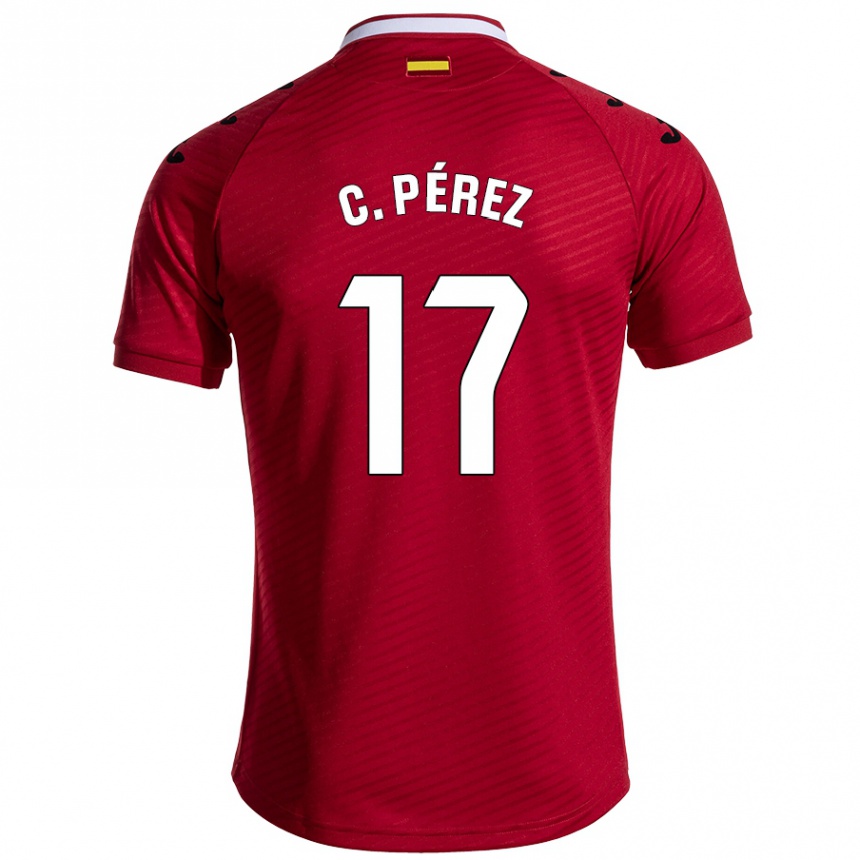 Herren Fußball Carles Pérez #17 Dunkelrot Auswärtstrikot Trikot 2024/25 T-Shirt Luxemburg