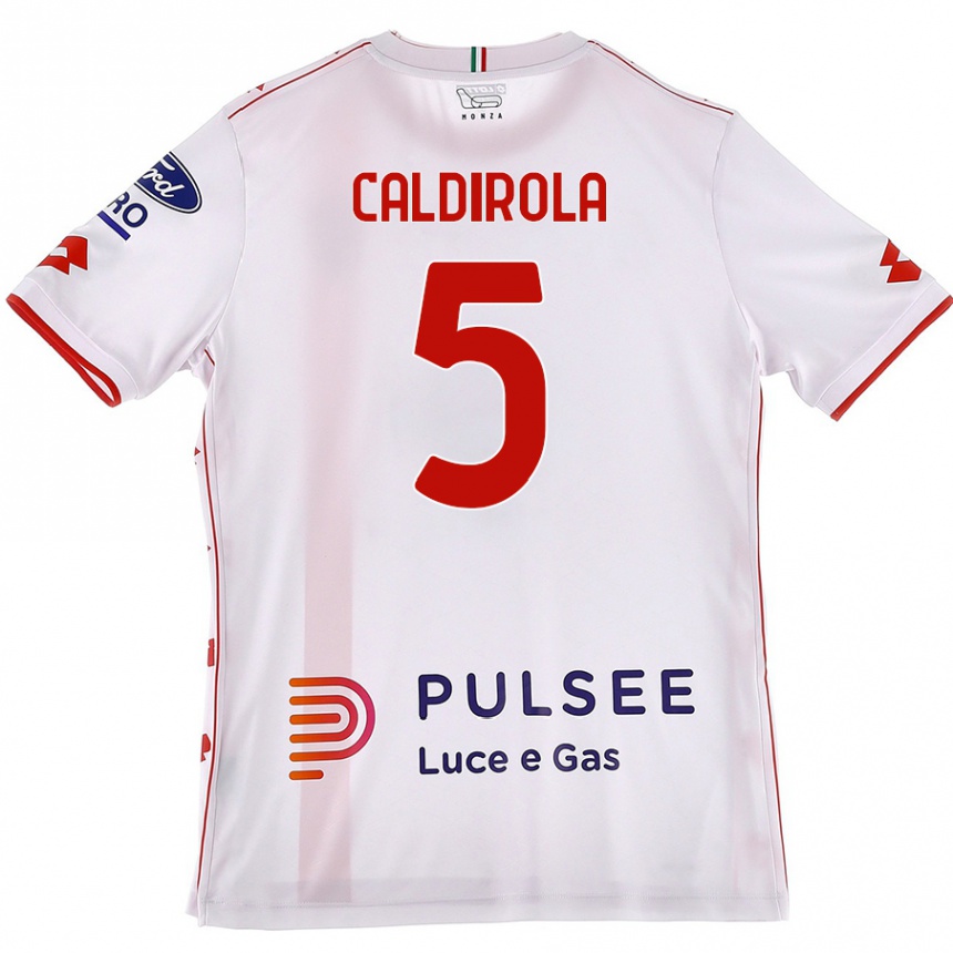 Herren Fußball Luca Caldirola #5 Weiß Rot Auswärtstrikot Trikot 2024/25 T-Shirt Luxemburg