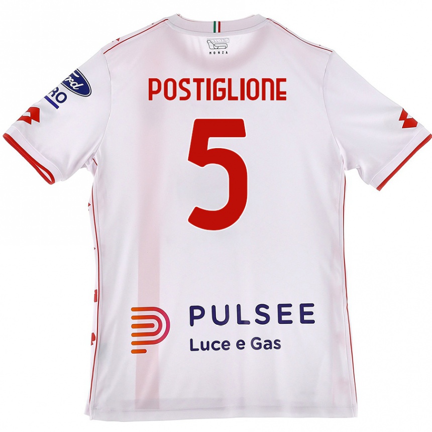 Herren Fußball Nicolò Postiglione #5 Weiß Rot Auswärtstrikot Trikot 2024/25 T-Shirt Luxemburg