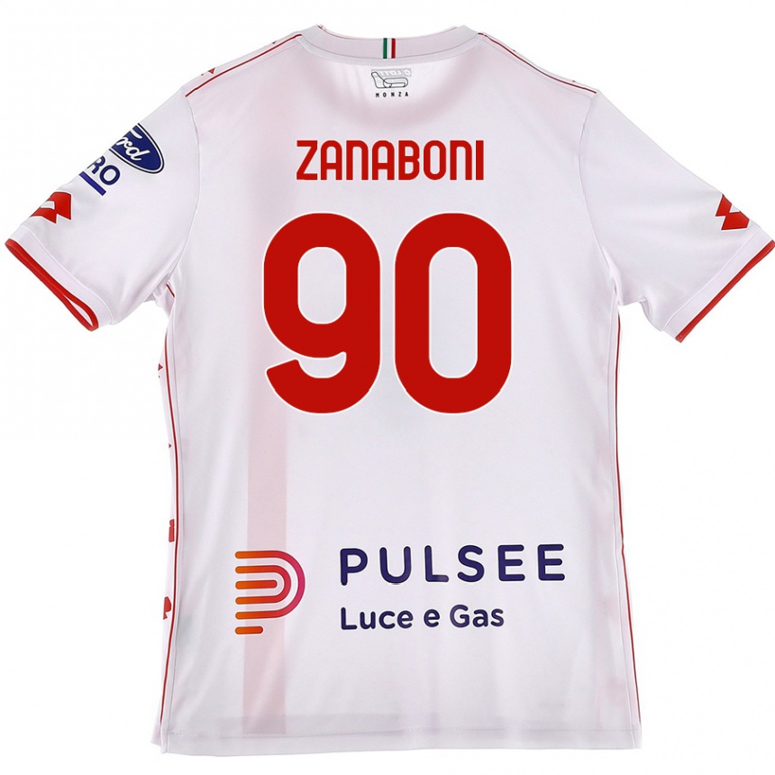 Herren Fußball Emanuele Zanaboni #90 Weiß Rot Auswärtstrikot Trikot 2024/25 T-Shirt Luxemburg