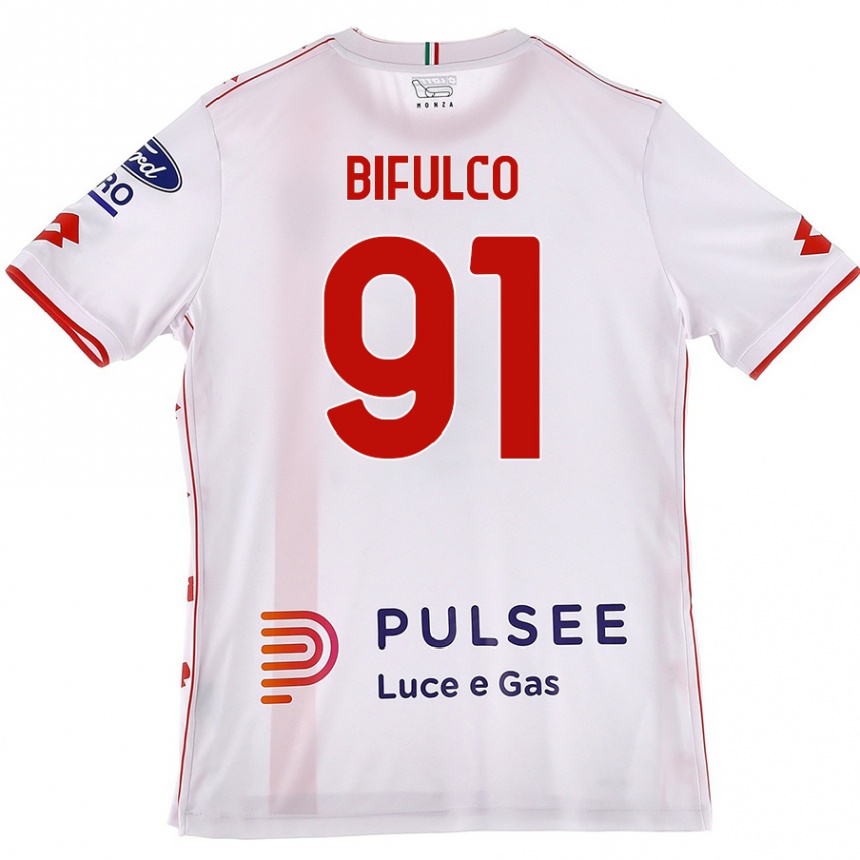 Herren Fußball Davide Bifulco #91 Weiß Rot Auswärtstrikot Trikot 2024/25 T-Shirt Luxemburg