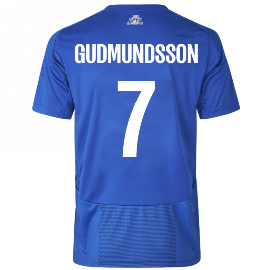 Herren Fußball Galdur Gudmundsson #7 Weiß Blau Auswärtstrikot Trikot 2024/25 T-Shirt Luxemburg