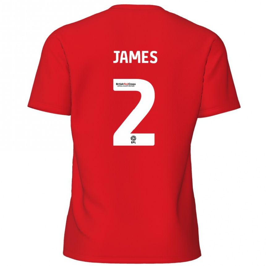 Damen Fußball Tom James #2 Rot Heimtrikot Trikot 2024/25 T-Shirt Luxemburg