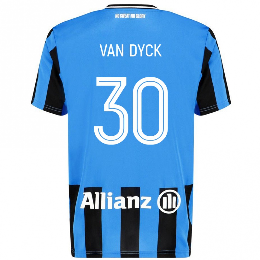 Damen Fußball Nell Van Dyck #30 Himmelblau Schwarz Heimtrikot Trikot 2024/25 T-Shirt Luxemburg