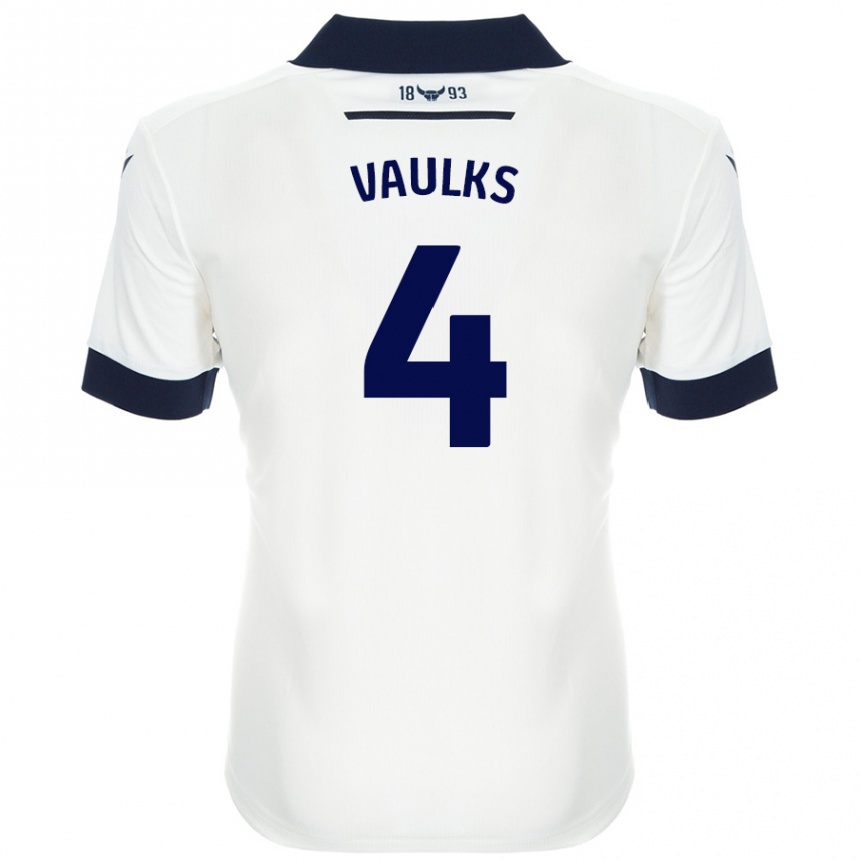 Damen Fußball Will Vaulks #4 Weiß Marineblau Auswärtstrikot Trikot 2024/25 T-Shirt Luxemburg