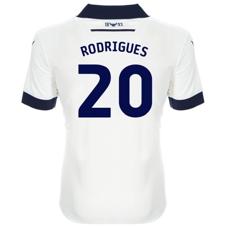 Damen Fußball Rúben Rodrigues #20 Weiß Marineblau Auswärtstrikot Trikot 2024/25 T-Shirt Luxemburg