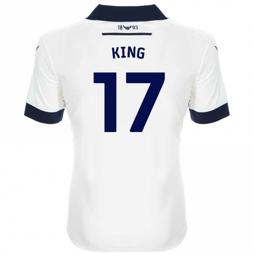 Damen Fußball Sarah King #17 Weiß Marineblau Auswärtstrikot Trikot 2024/25 T-Shirt Luxemburg