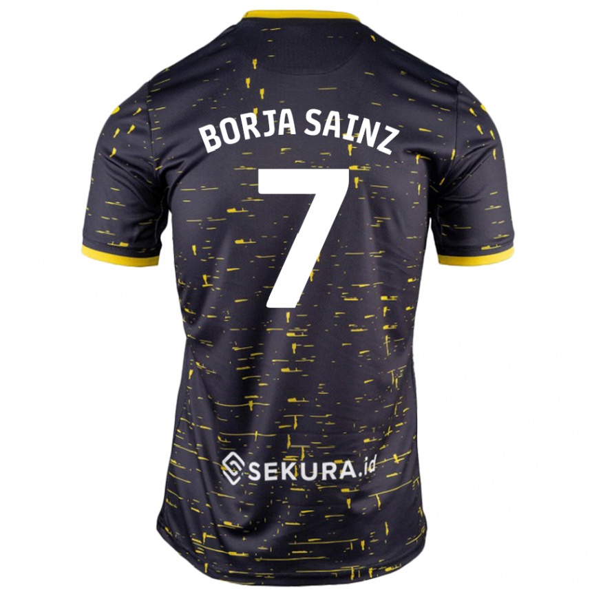 Damen Fußball Borja Sainz #7 Schwarz Gelb Auswärtstrikot Trikot 2024/25 T-Shirt Luxemburg