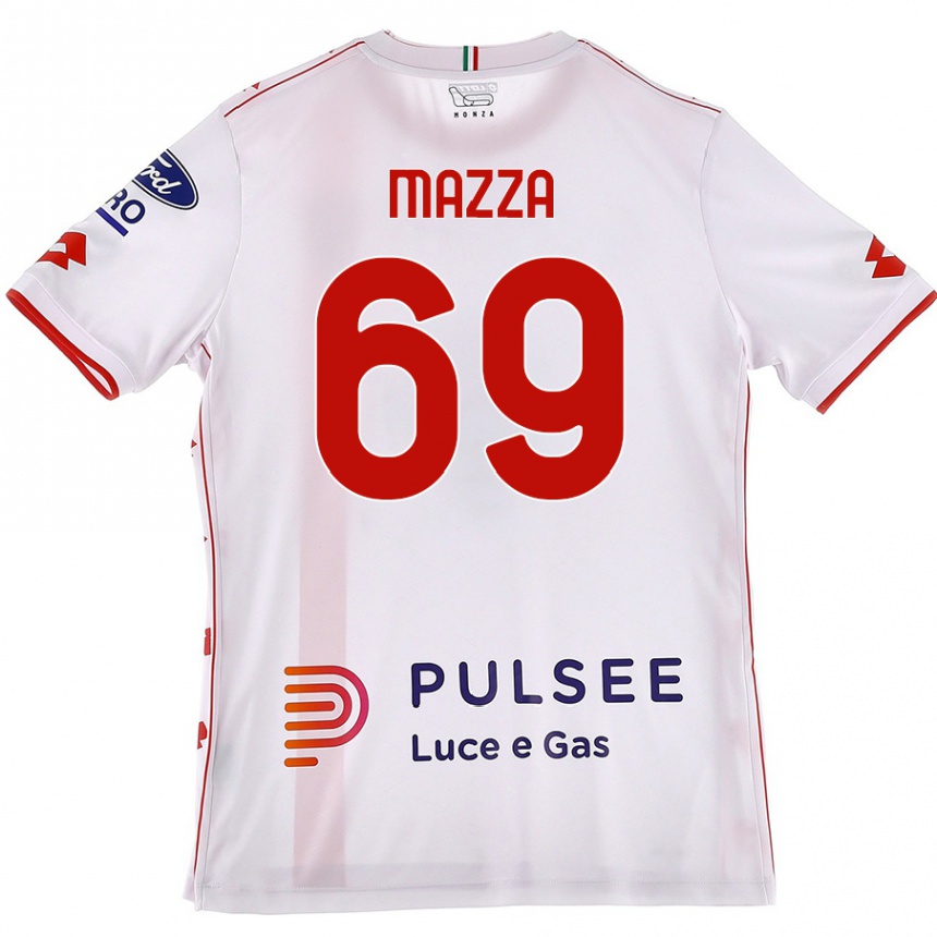 Damen Fußball Andrea Mazza #69 Weiß Rot Auswärtstrikot Trikot 2024/25 T-Shirt Luxemburg