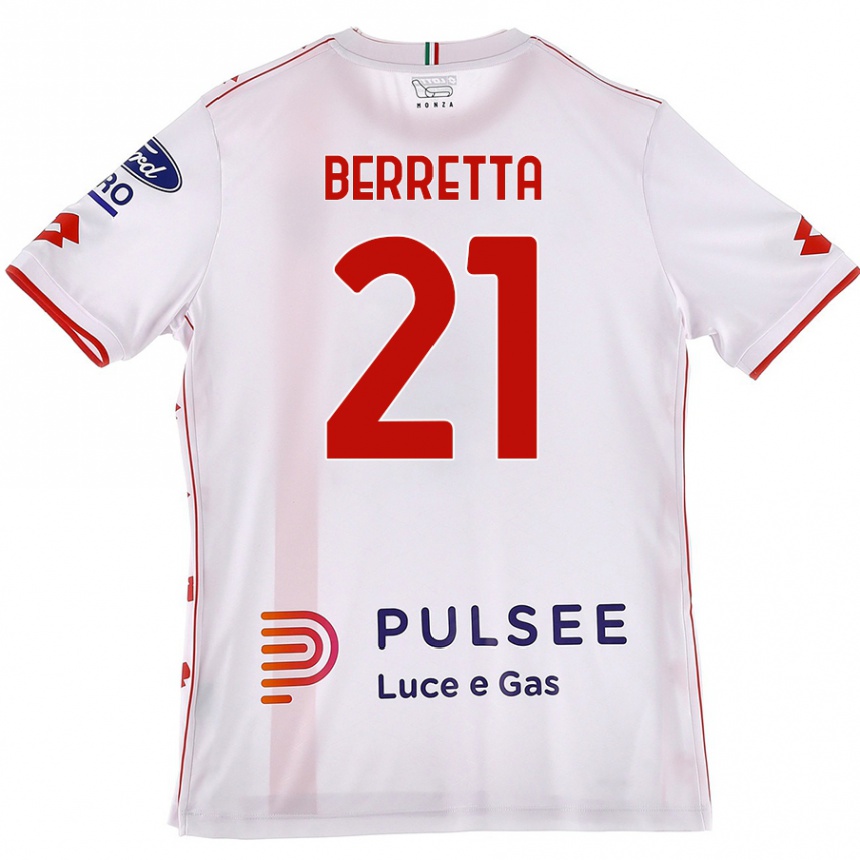 Damen Fußball Alessandro Berretta #21 Weiß Rot Auswärtstrikot Trikot 2024/25 T-Shirt Luxemburg