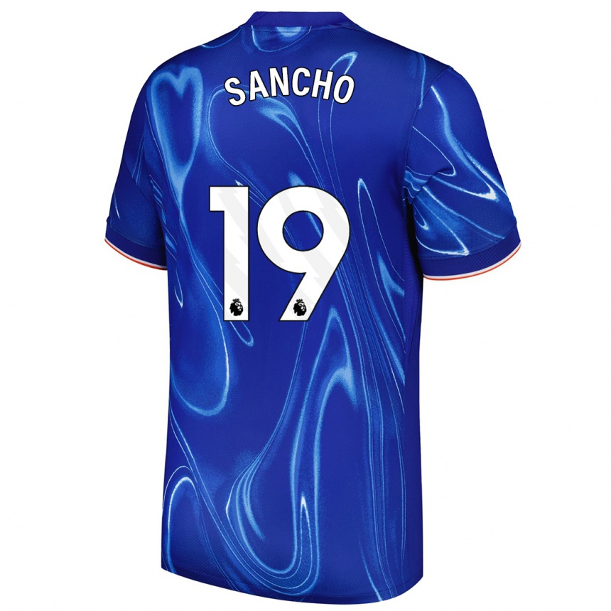 Kinder Fußball Jadon Sancho #19 Blau Weiß Heimtrikot Trikot 2024/25 T-Shirt Luxemburg