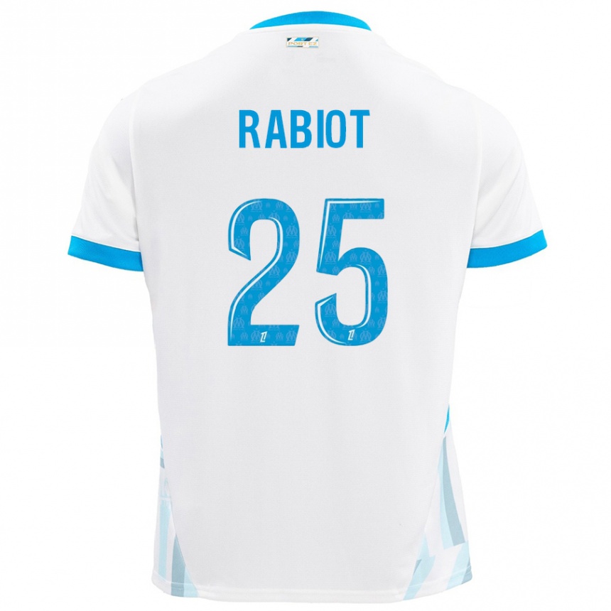 Kinder Fußball Adrien Rabiot #25 Weiß Himmelblau Heimtrikot Trikot 2024/25 T-Shirt Luxemburg