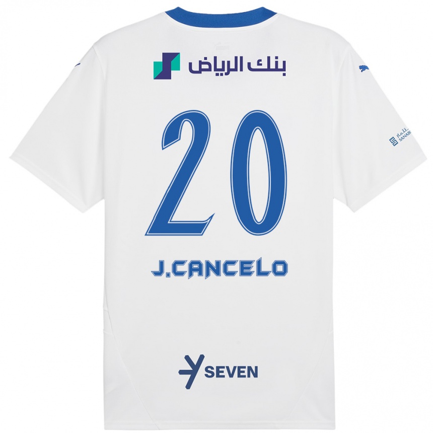 Kinder Fußball Joao Cancelo #20 Weiß Blau Auswärtstrikot Trikot 2024/25 T-Shirt Luxemburg