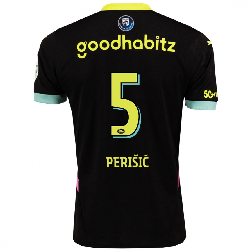 Kinder Fußball Ivan Perisic #5 Schwarz Gelb Auswärtstrikot Trikot 2024/25 T-Shirt Luxemburg