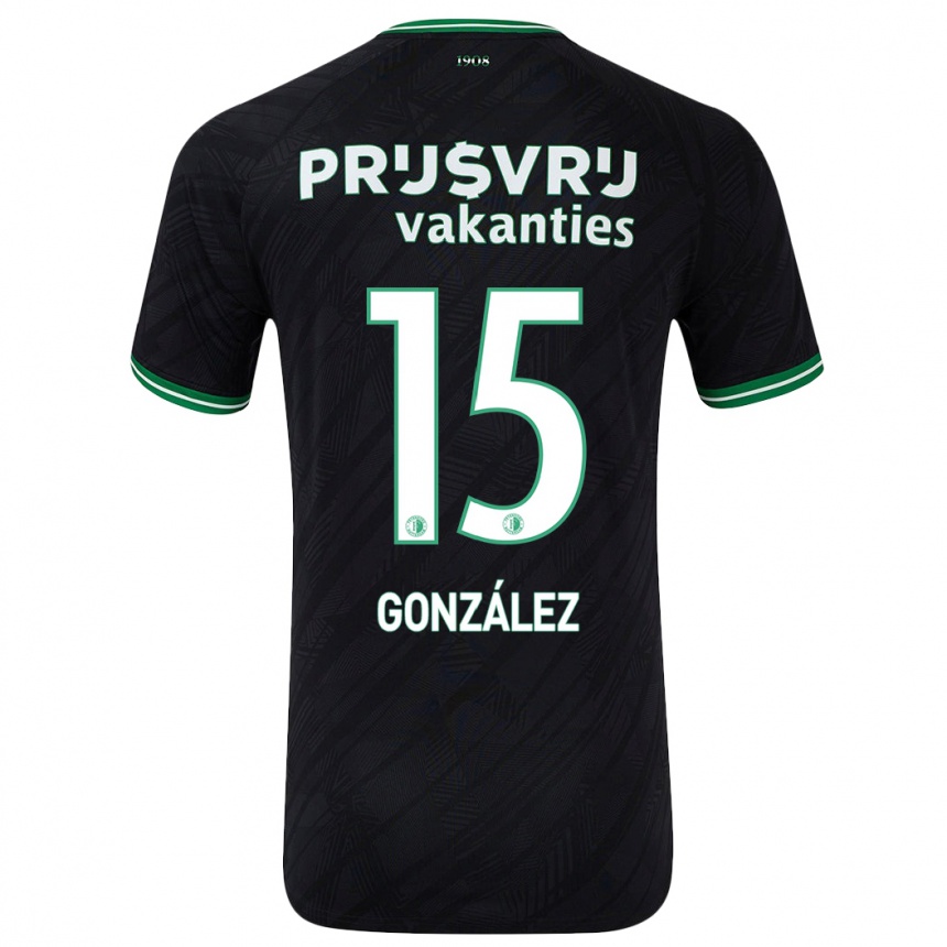 Kinder Fußball Facundo González #15 Schwarz Grün Auswärtstrikot Trikot 2024/25 T-Shirt Luxemburg