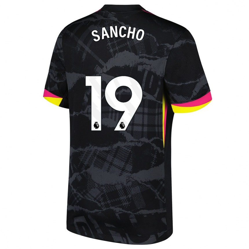 Kinder Fußball Jadon Sancho #19 Schwarz Rosa Ausweichtrikot Trikot 2024/25 T-Shirt Luxemburg