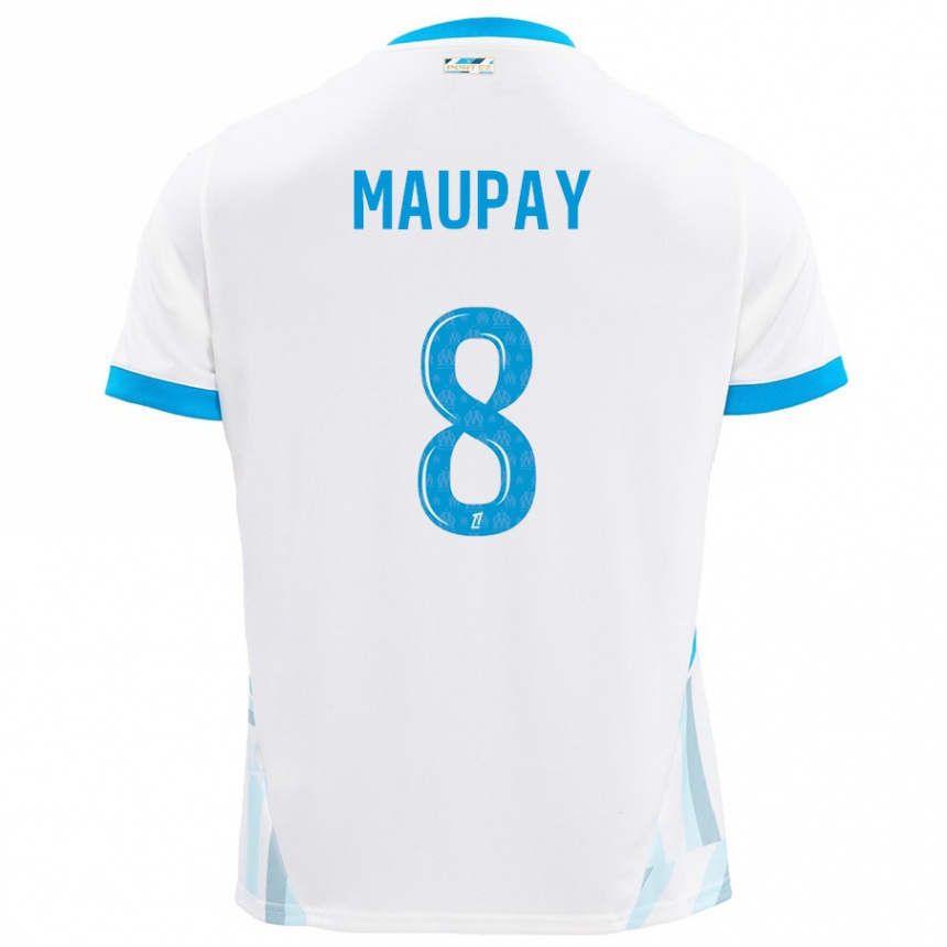 Kinder Fußball Neal Maupay #8 Weiß Himmelblau Heimtrikot Trikot 2024/25 T-Shirt Luxemburg