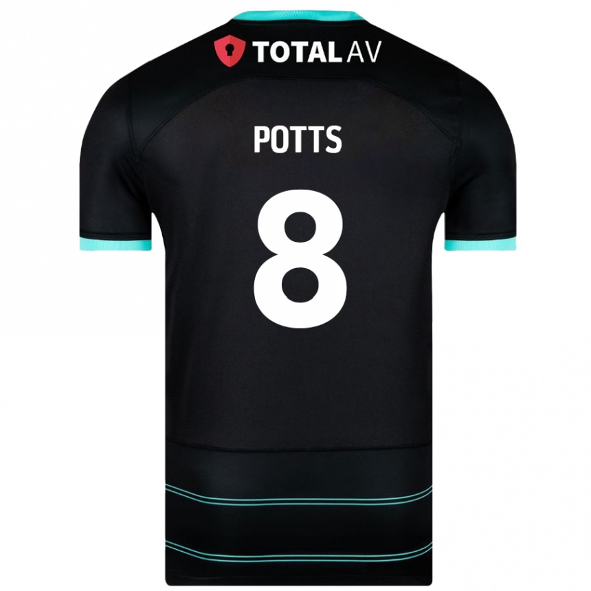 Kinder Fußball Freddie Potts #8 Schwarz Auswärtstrikot Trikot 2024/25 T-Shirt Luxemburg