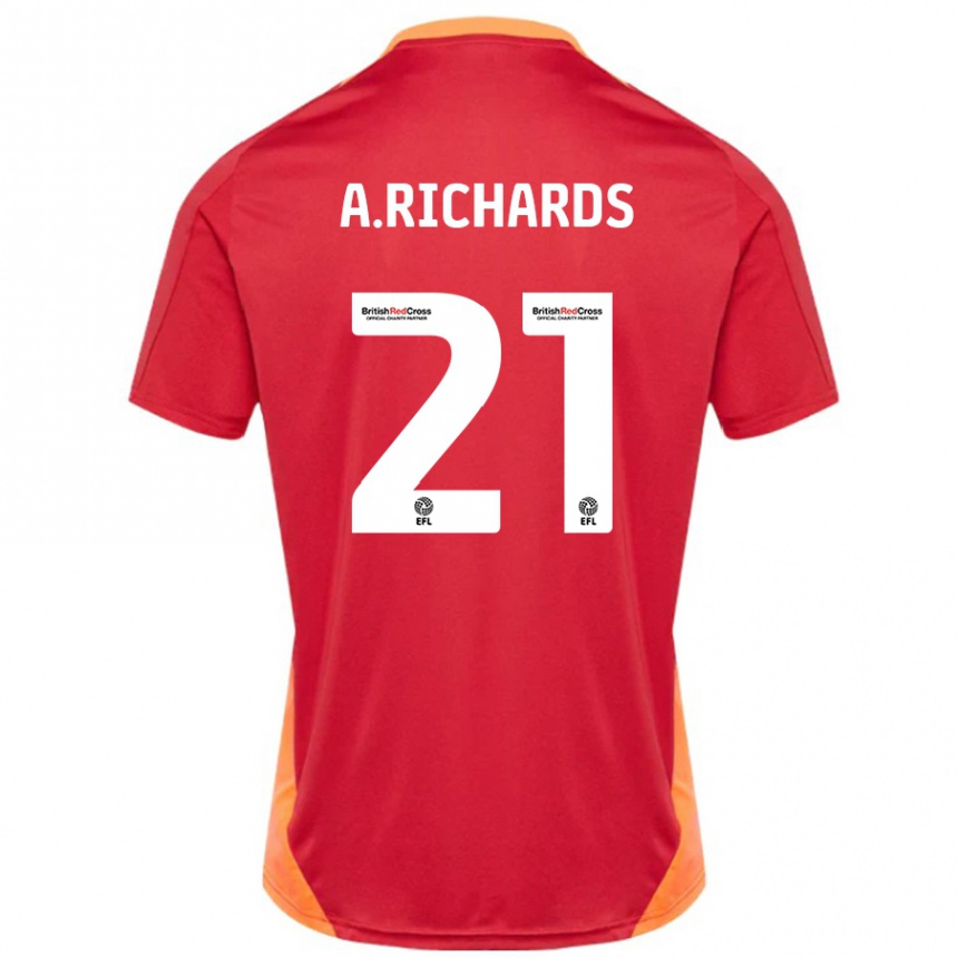 Kinder Fußball Amani Richards #21 Blau Cremeweiß Auswärtstrikot Trikot 2024/25 T-Shirt Luxemburg