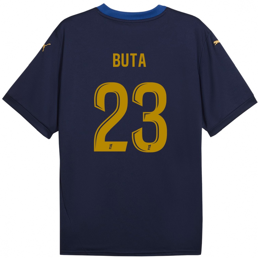 Kinder Fußball Aurélio Buta #23 Marineblau Gold Auswärtstrikot Trikot 2024/25 T-Shirt Luxemburg