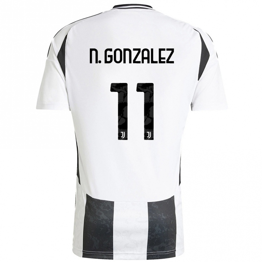 Kinder Fußball Nicolás González #11 Weiß Schwarz Heimtrikot Trikot 2024/25 T-Shirt Luxemburg