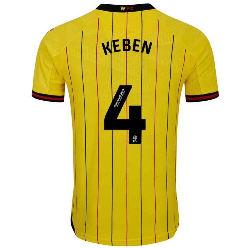 Kinder Fußball Kévin Keben #4 Gelb Schwarz Heimtrikot Trikot 2024/25 T-Shirt Luxemburg