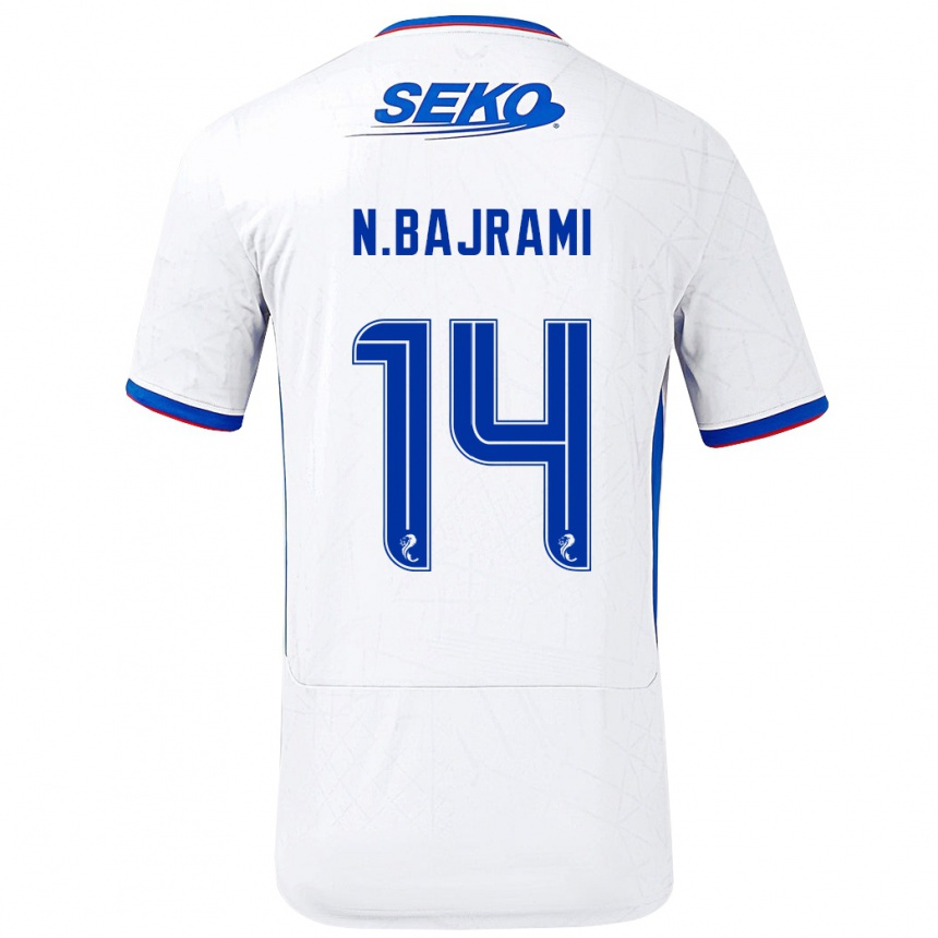 Kinder Fußball Nedim Bajrami #14 Weiß Blau Auswärtstrikot Trikot 2024/25 T-Shirt Luxemburg