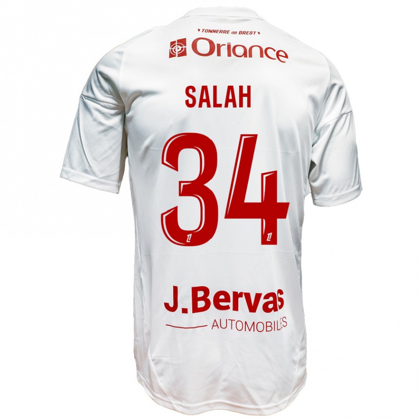 Kinder Fußball Ibrahim Salah #34 Weiß Rot Auswärtstrikot Trikot 2024/25 T-Shirt Luxemburg