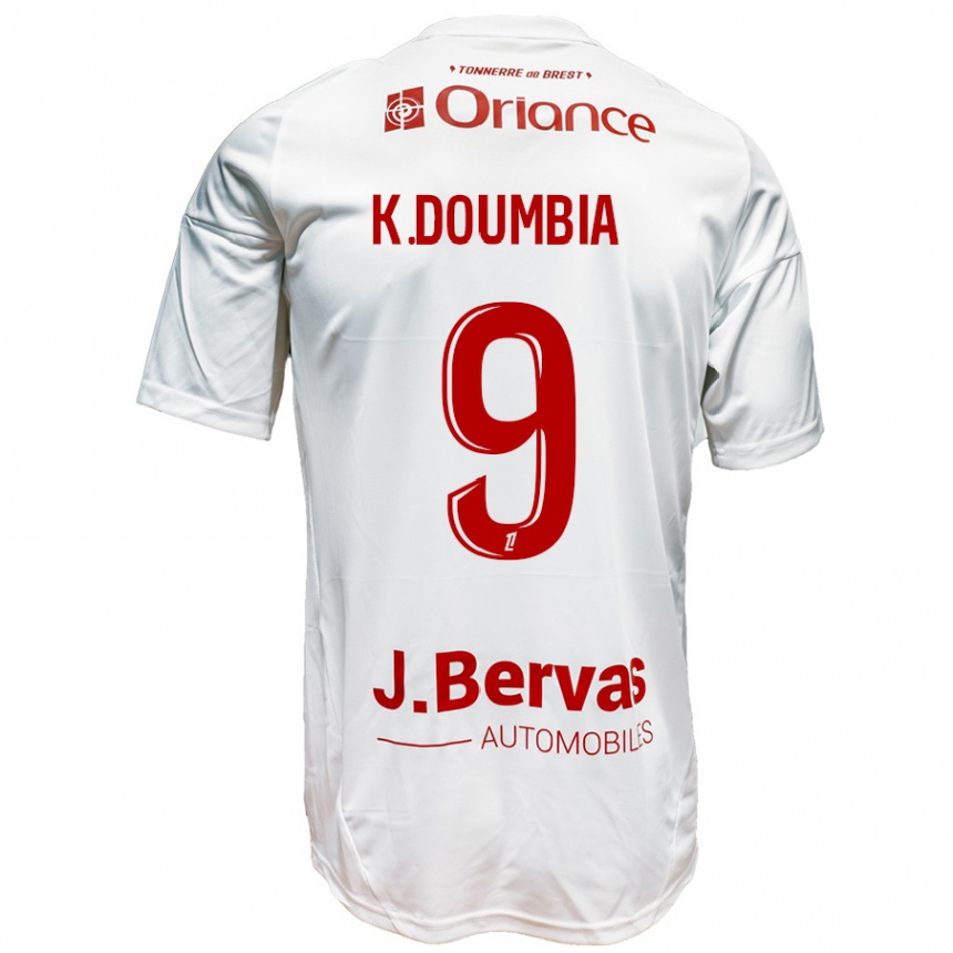 Kinder Fußball Kamory Doumbia #9 Weiß Rot Auswärtstrikot Trikot 2024/25 T-Shirt Luxemburg