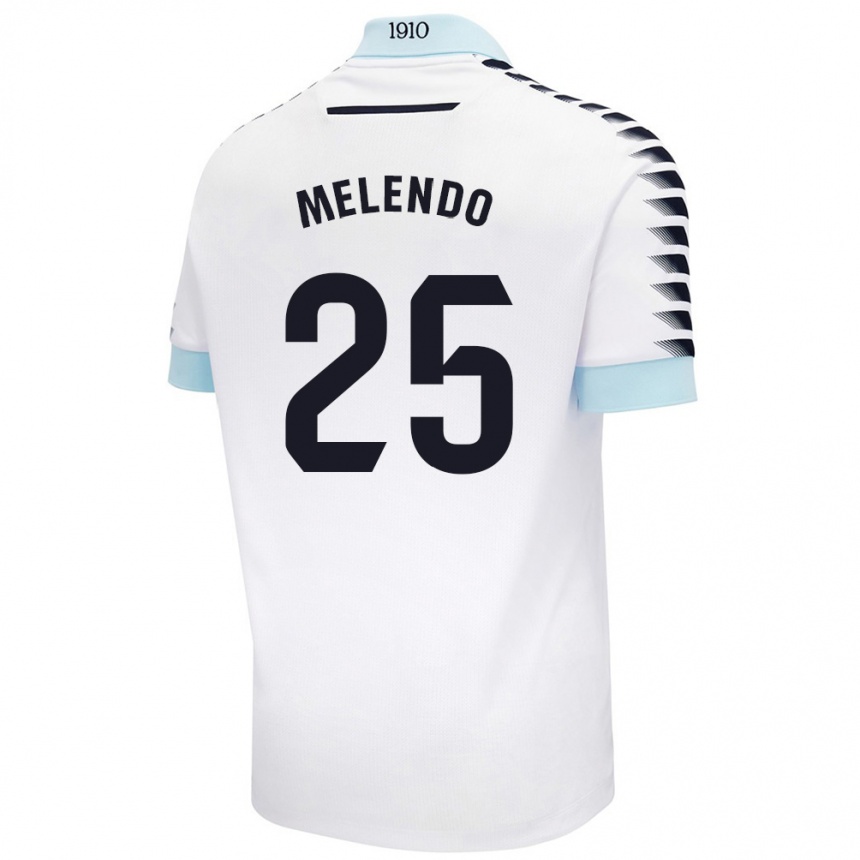 Kinder Fußball Óscar Melendo #25 Weiß Blau Auswärtstrikot Trikot 2024/25 T-Shirt Luxemburg