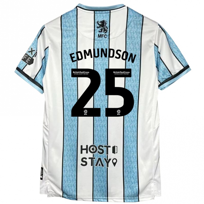 Kinder Fußball George Edmundson #25 Weiß Blau Auswärtstrikot Trikot 2024/25 T-Shirt Luxemburg