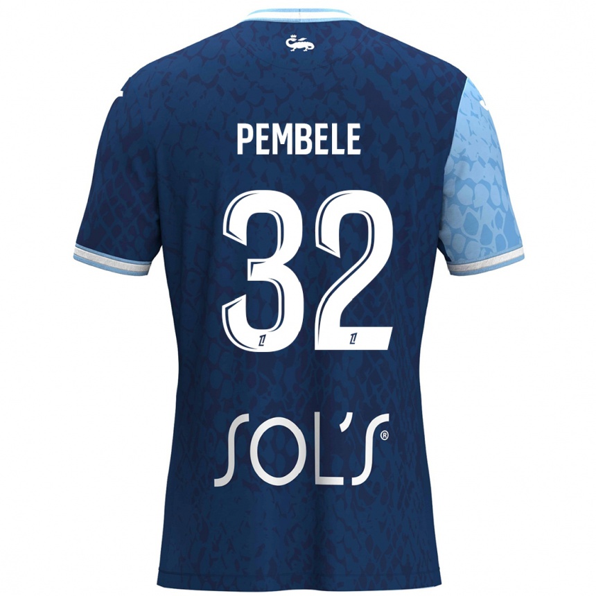 Kinder Fußball Timothée Pembélé #32 Himmelblau Dunkelblau Heimtrikot Trikot 2024/25 T-Shirt Luxemburg