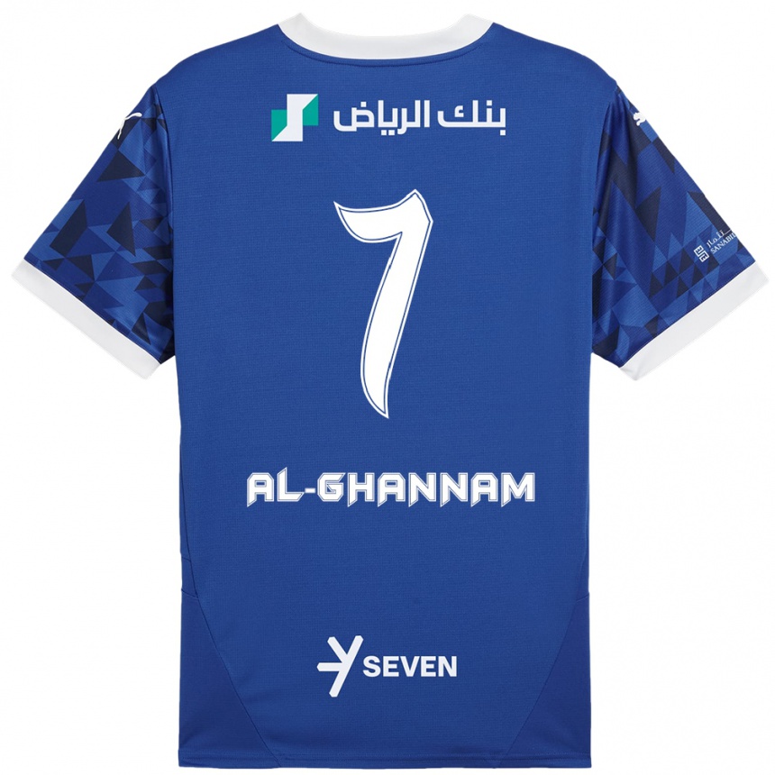 Kinder Fußball Khalid Al-Ghannam #7 Dunkelblau Weiß Heimtrikot Trikot 2024/25 T-Shirt Luxemburg