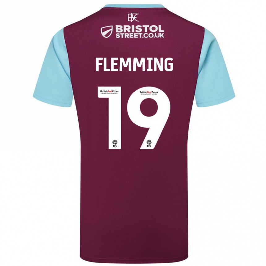 Kinder Fußball Zian Flemming #19 Burgunderrot Himmelblau Heimtrikot Trikot 2024/25 T-Shirt Luxemburg