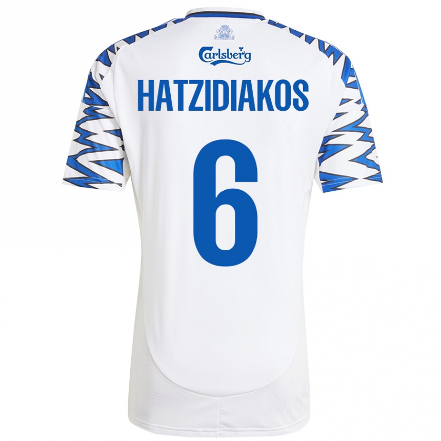 Kinder Fußball Pantelis Hatzidiakos #6 Weiß Himmelblau Heimtrikot Trikot 2024/25 T-Shirt Luxemburg