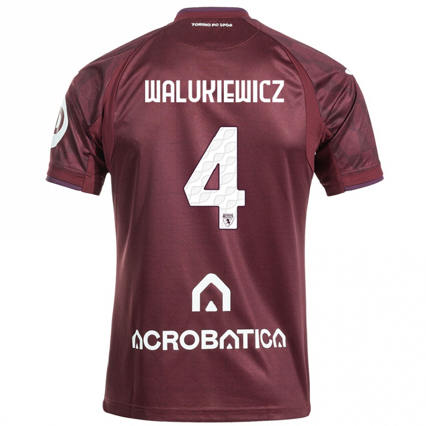 Kinder Fußball Sebastian Walukiewicz #4 Kastanienbraun Weiß Heimtrikot Trikot 2024/25 T-Shirt Luxemburg