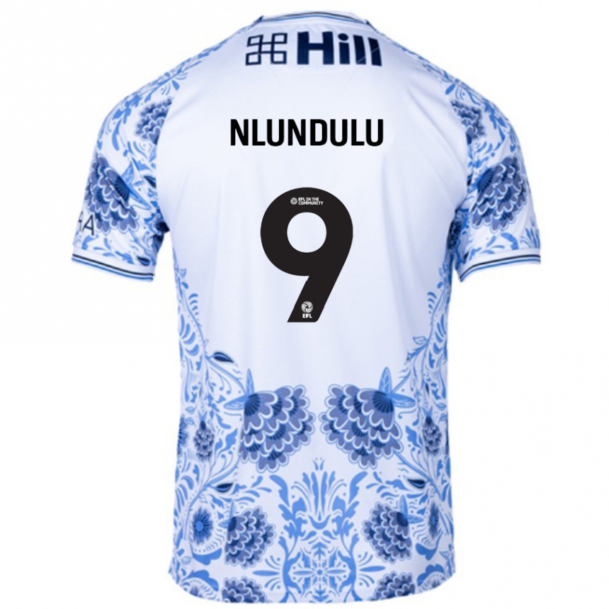 Kinder Fußball Dan Nlundulu #9 Weiß Blau Auswärtstrikot Trikot 2024/25 T-Shirt Luxemburg