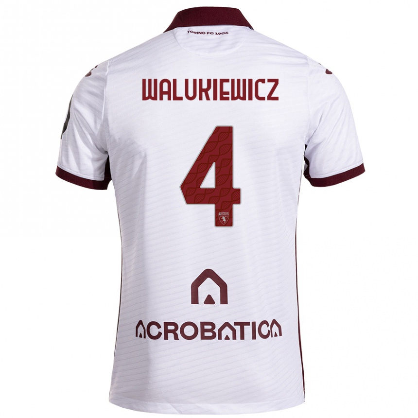 Kinder Fußball Sebastian Walukiewicz #4 Weiß Kastanienbraun Auswärtstrikot Trikot 2024/25 T-Shirt Luxemburg