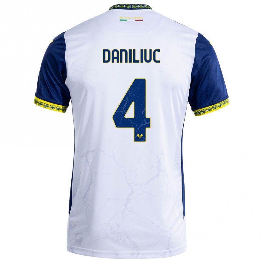 Kinder Fußball Flavius Daniliuc #4 Weiß Blau Auswärtstrikot Trikot 2024/25 T-Shirt Luxemburg