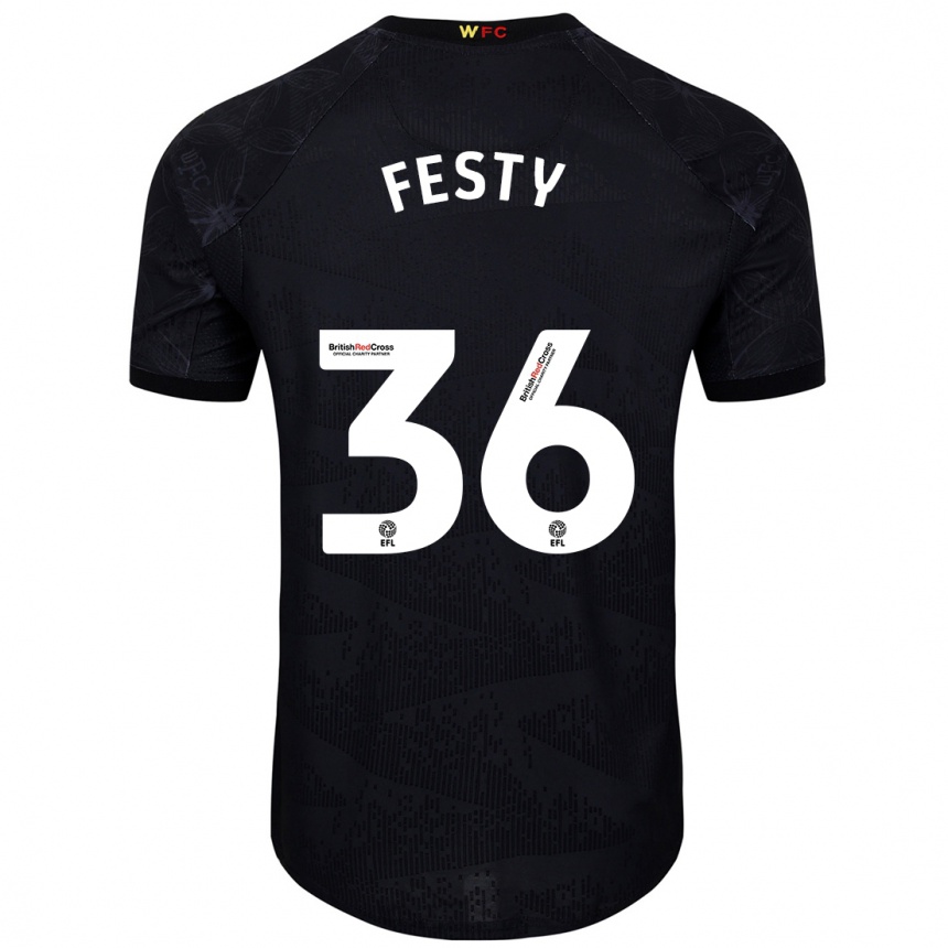 Kinder Fußball Festy Ebosele #36 Schwarz Weiß Auswärtstrikot Trikot 2024/25 T-Shirt Luxemburg