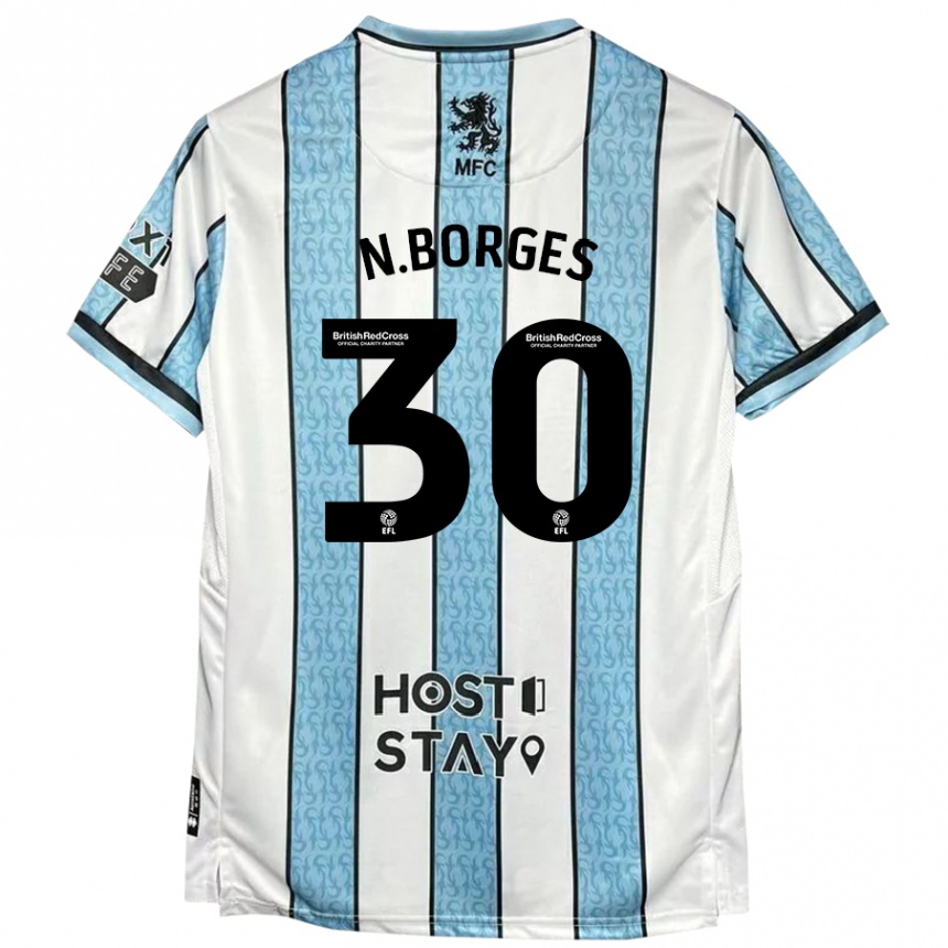 Kinder Fußball Neto Borges #30 Weiß Blau Auswärtstrikot Trikot 2024/25 T-Shirt Luxemburg