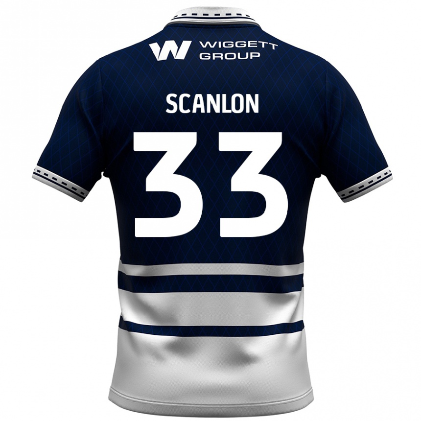 Herren Fußball Calum Scanlon #33 Marineblau Weiß Heimtrikot Trikot 2024/25 T-Shirt Luxemburg