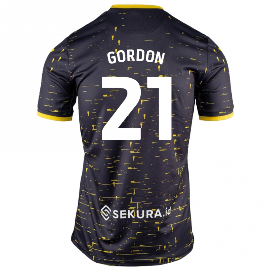 Herren Fußball Kaide Gordon #21 Schwarz Gelb Auswärtstrikot Trikot 2024/25 T-Shirt Luxemburg