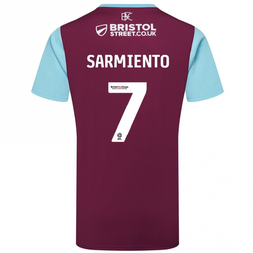 Herren Fußball Jeremy Sarmiento #7 Burgunderrot Himmelblau Heimtrikot Trikot 2024/25 T-Shirt Luxemburg