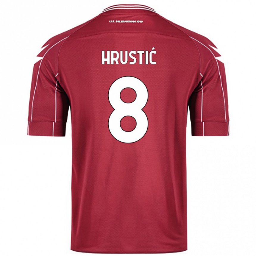 Herren Fußball Ajdin Hrustić #8 Burgundrot Heimtrikot Trikot 2024/25 T-Shirt Luxemburg