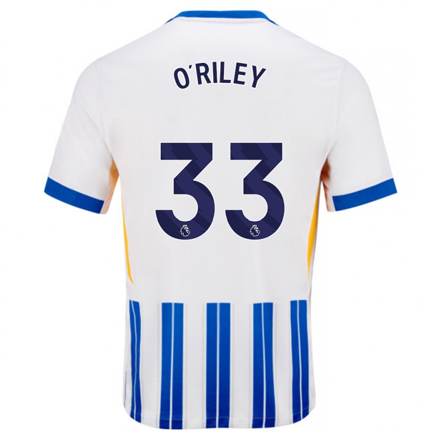 Herren Fußball Matt O'riley #33 Weiß Blaue Nadelstreifen Heimtrikot Trikot 2024/25 T-Shirt Luxemburg